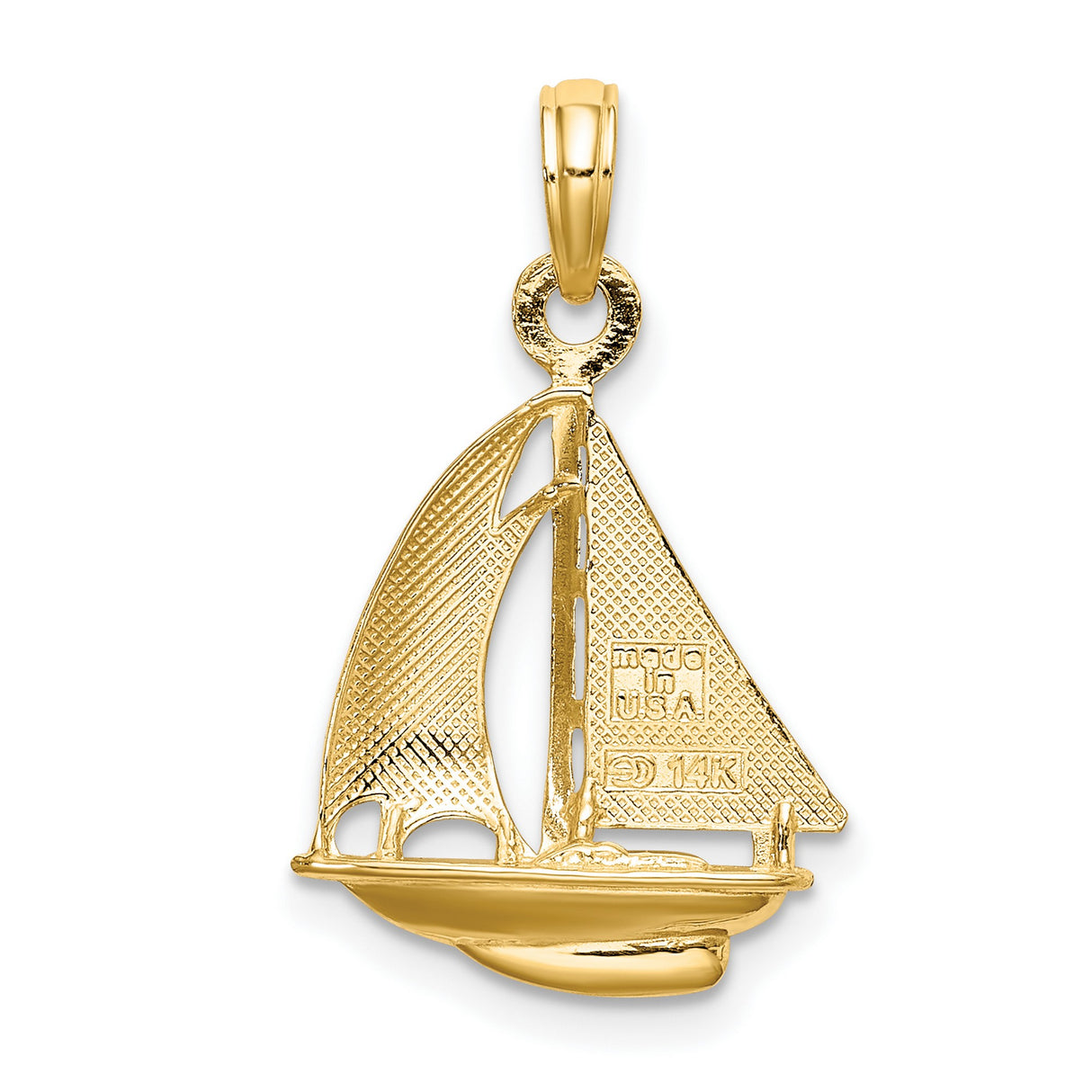 14k Yellow Gold and Rhodium Sailboat Pendant, Two-Tone Nautical Boat Charm, Unisex Marine Style