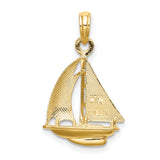 14k Yellow Gold and Rhodium Sailboat Pendant, Two-Tone Nautical Boat Charm, Unisex Marine Style