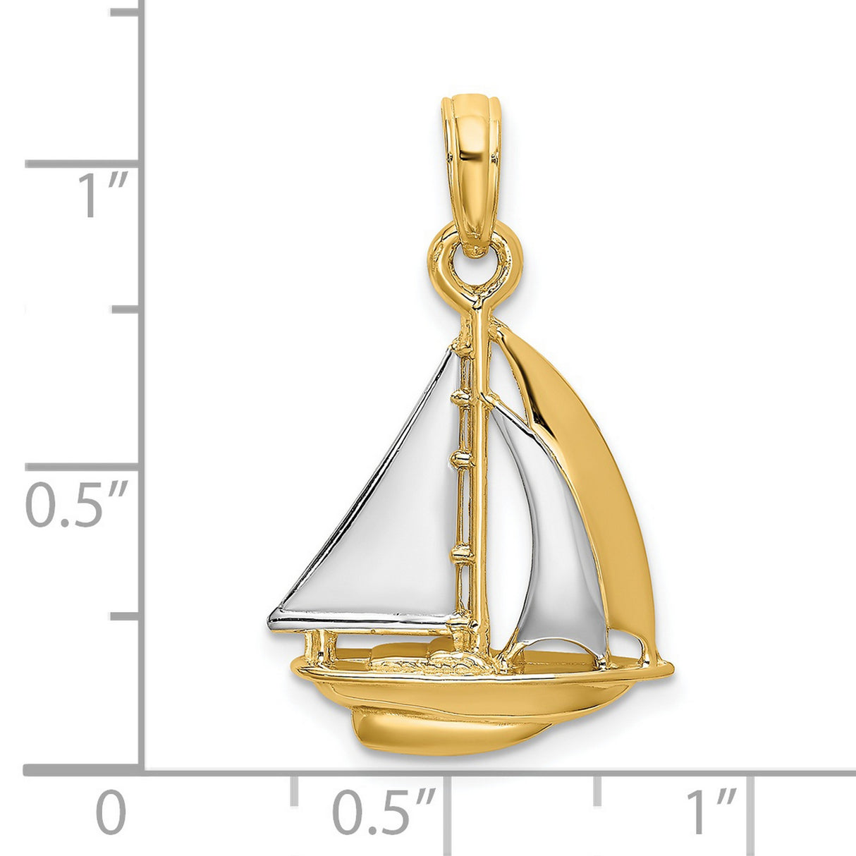 14k Yellow Gold and Rhodium Sailboat Pendant, Two-Tone Nautical Boat Charm, Unisex Marine Style