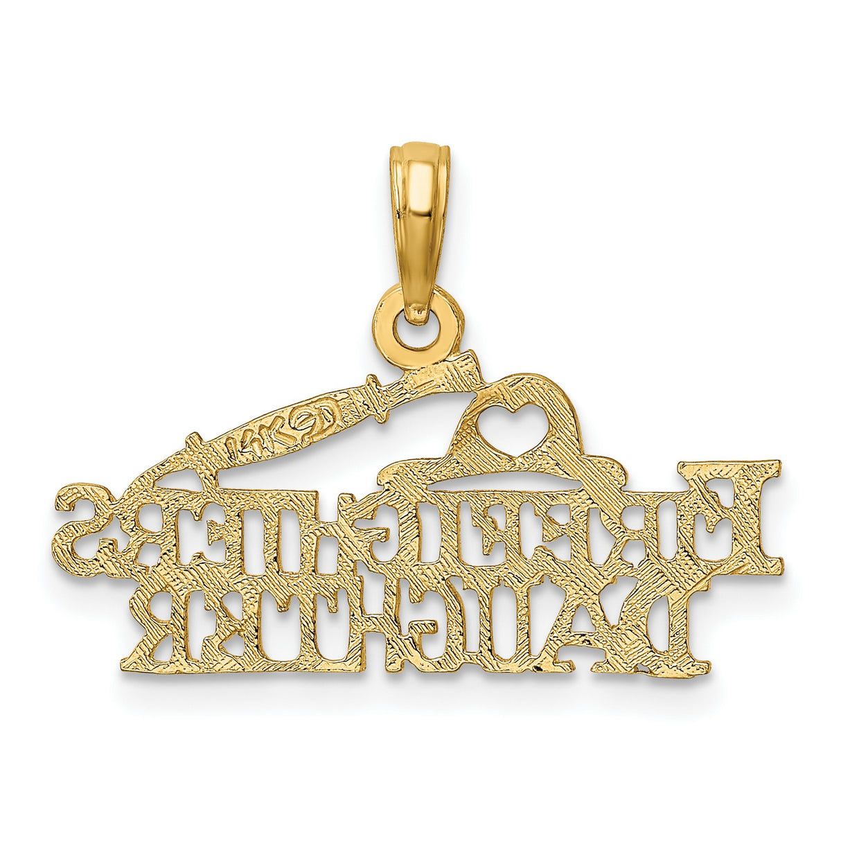 14k Yellow Gold Firefighters Daughter Pendant with Fire Helmet and Heart Cutout