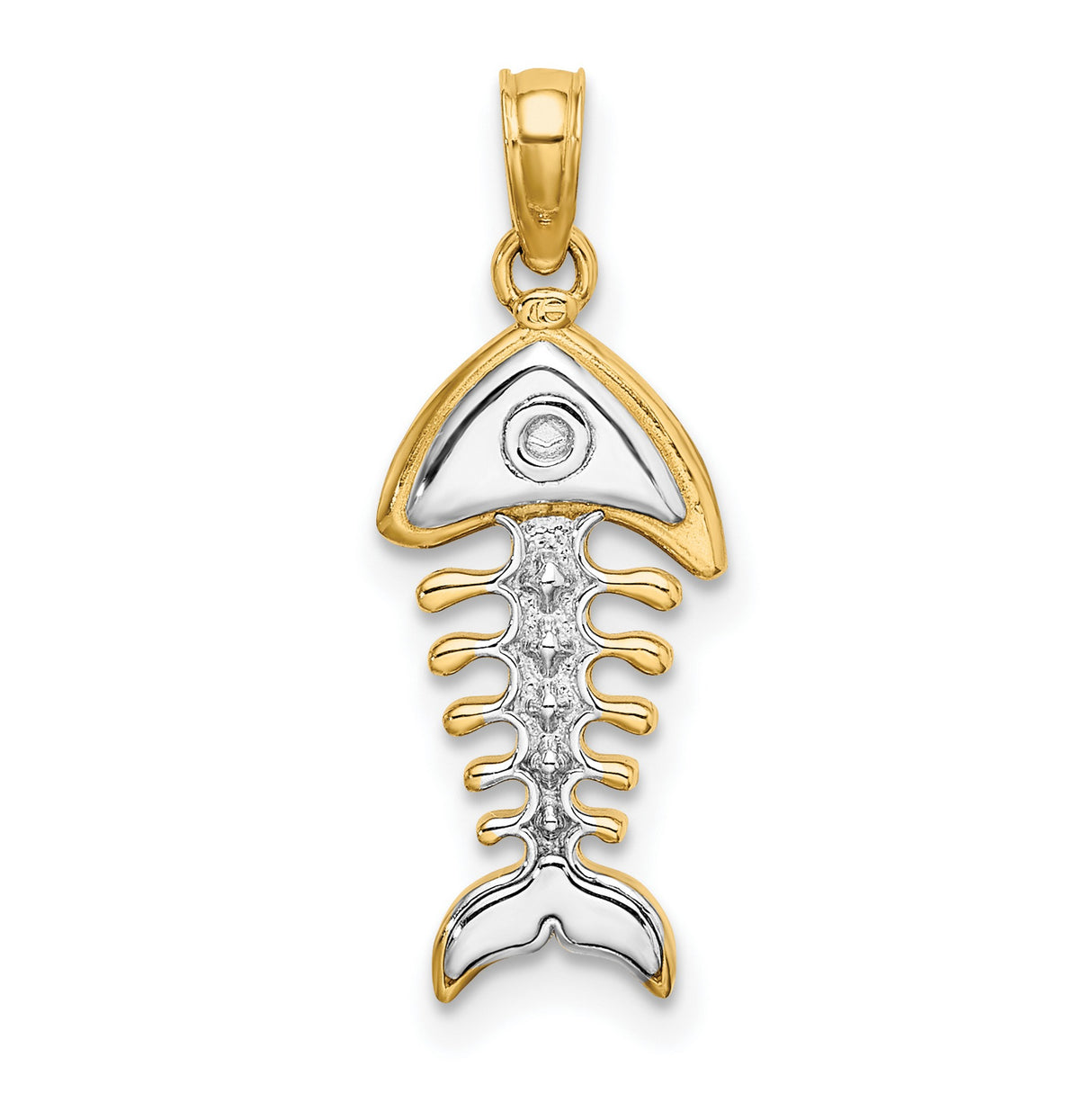 14k Two-Tone Gold Fish Pendant with Diamond-Cut Detailing, Abstract Nautical Design