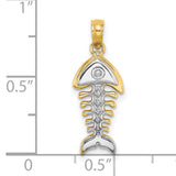 14k Two-Tone Gold Fish Pendant with Diamond-Cut Detailing, Abstract Nautical Design