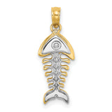 14k Two-Tone Gold Fish Pendant with Diamond-Cut Detailing, Abstract Nautical Design