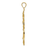 Scroll Design and Cross Charm Pendant in Real 14k Multi-Tone Gold
