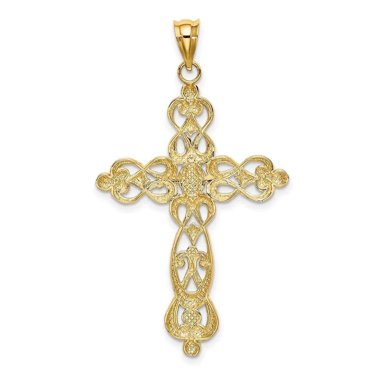 Scroll Design and Cross Charm Pendant in Real 14k Multi-Tone Gold