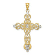 Scroll Design and Cross Charm Pendant in Real 14k Multi-Tone Gold