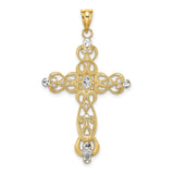 Scroll Design and Cross Charm Pendant in Real 14k Multi-Tone Gold