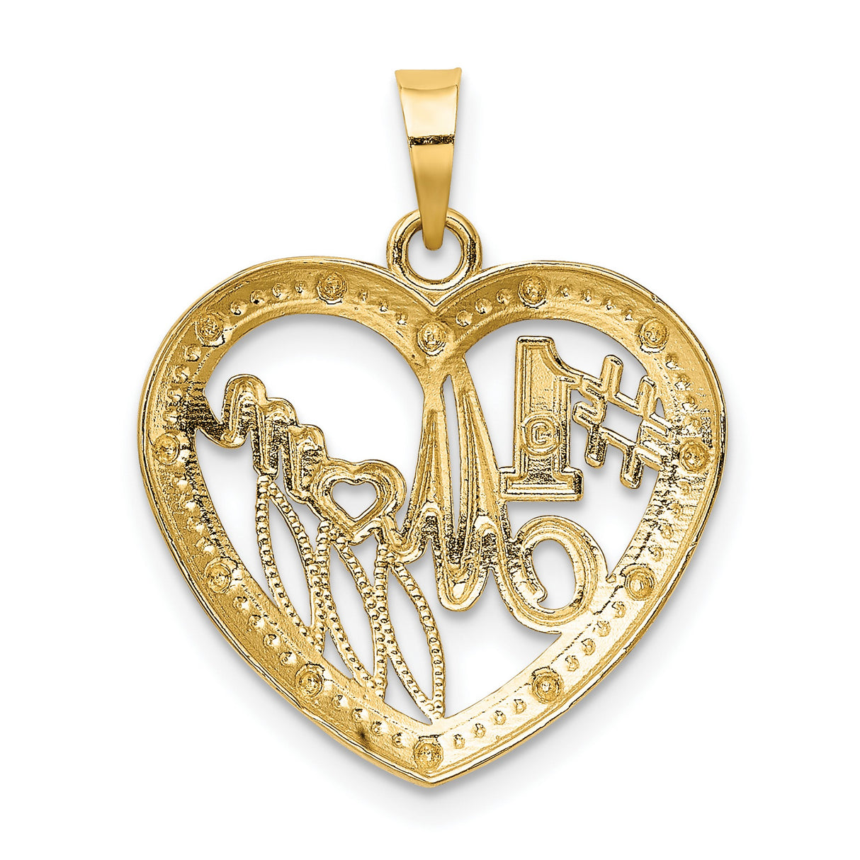 Bead Trim #1 MOM In Heart Charm Pendant in Real 14k Multi-Tone Gold