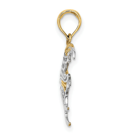 14k Multi-Tone Gold Angelfish Pendant, Openwork Nautical Sea Life Design for Women