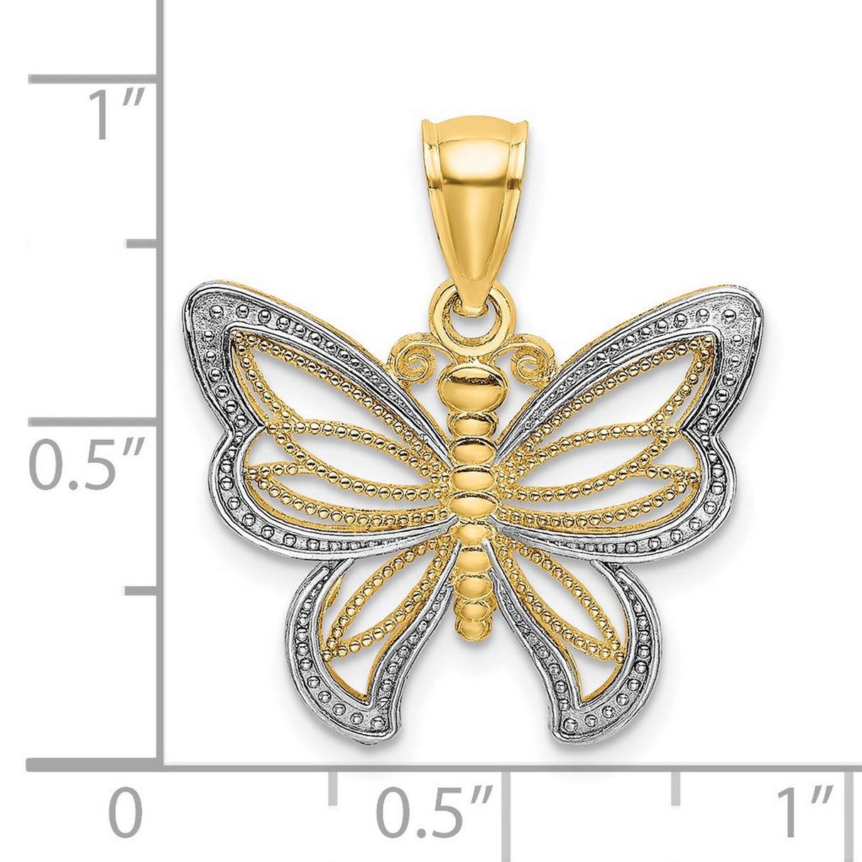 14k Multi-Tone Gold Butterfly Pendant with Filigree Detailing for Women