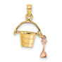 3-D Beach Bucket and Shovel Charm Pendant in Real 14k Multi-Tone Gold