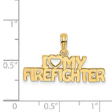 14k Yellow Gold Firefighter Pendant with Heart Symbol and Bold Lettering