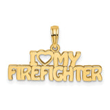 14k Yellow Gold Firefighter Pendant with Heart Symbol and Bold Lettering