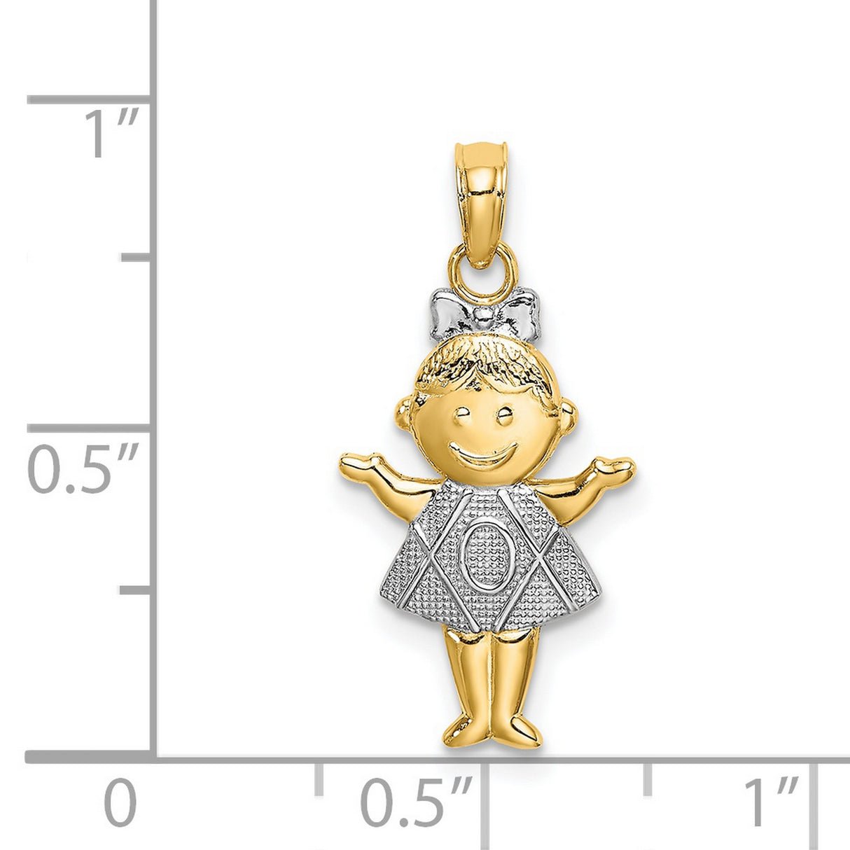 14k Multi-Tone Gold Girl Pendant with Textured Dress and Bow Detail