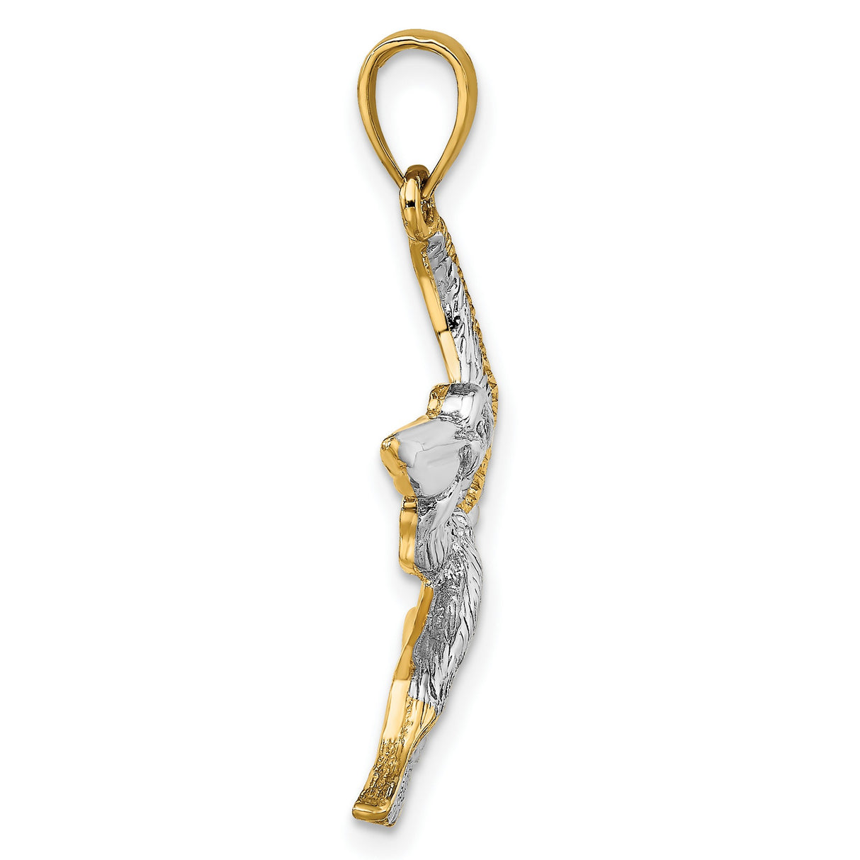 14k Multi-Tone Gold Flying Pelican Pendant, Nautical Bird Charm Symbolizing Resilience and Faith