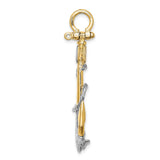 14k Two-Tone Gold Anchor Pendant with Rope Wrap Design, Nautical Cross Symbol
