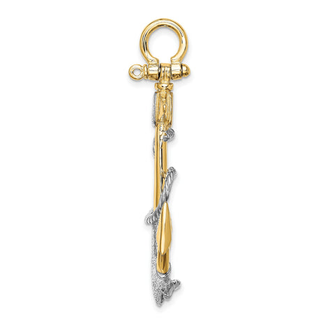 14k Two-Tone Gold Anchor Pendant with Rope Wrap Design, Nautical Cross Symbol