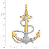 14k Two-Tone Gold Anchor Pendant with Rope Wrap Design, Nautical Cross Symbol