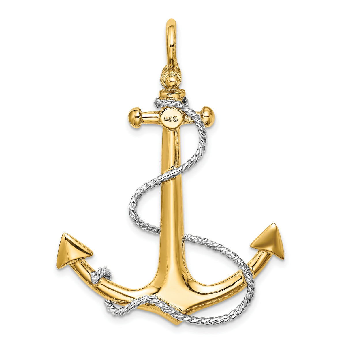 14k Multi-Tone Gold Anchor Pendant with Twisted Rope Design, Nautical Christian Symbol