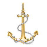 14k Multi-Tone Gold Anchor Pendant with Twisted Rope Design, Nautical Christian Symbol
