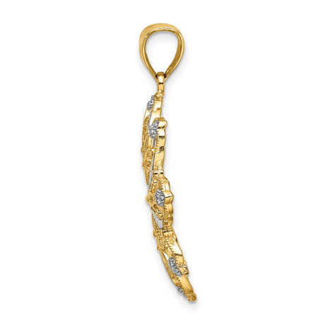 14k Two-Tone Gold Flower Pendant with Intricate Filigree Design for Women