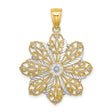 14k Two-Tone Gold Flower Pendant with Intricate Filigree Design for Women