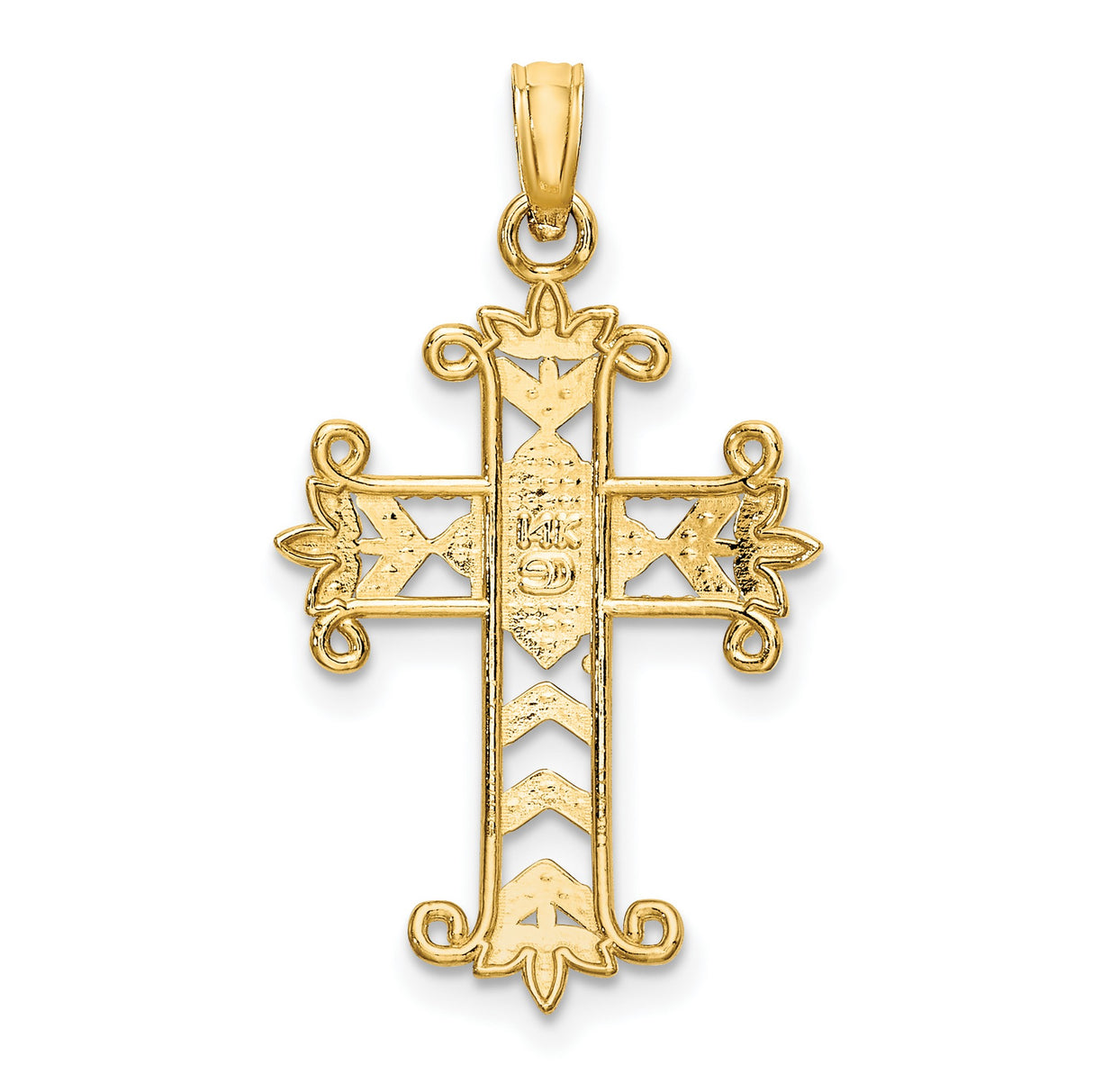 Beaded and Cross Charm Pendant in Real 14k Multi-Tone Gold
