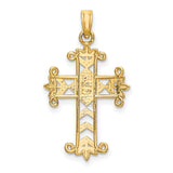 Beaded and Cross Charm Pendant in Real 14k Multi-Tone Gold