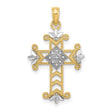 Beaded and Cross Charm Pendant in Real 14k Multi-Tone Gold