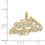 14k Yellow Gold Firefighter Pendant with Axe Symbol and I Love My Retired Firefighter Message