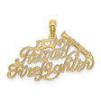 14k Yellow Gold Firefighter Pendant with Axe Symbol and I Love My Retired Firefighter Message