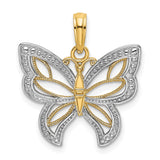 14k Multi-Tone Gold Butterfly Pendant with Intricate Filigree Detail, Nature-Inspired Design