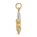 Cherub Sitting On White Crescent Moon Charm Pendant in Real 14k Multi-Tone Gold