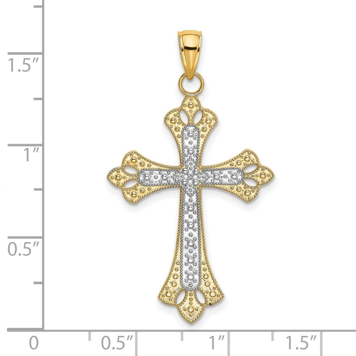 Scalloped Edges Cross Charm Pendant in Real 14k Multi-Tone Gold