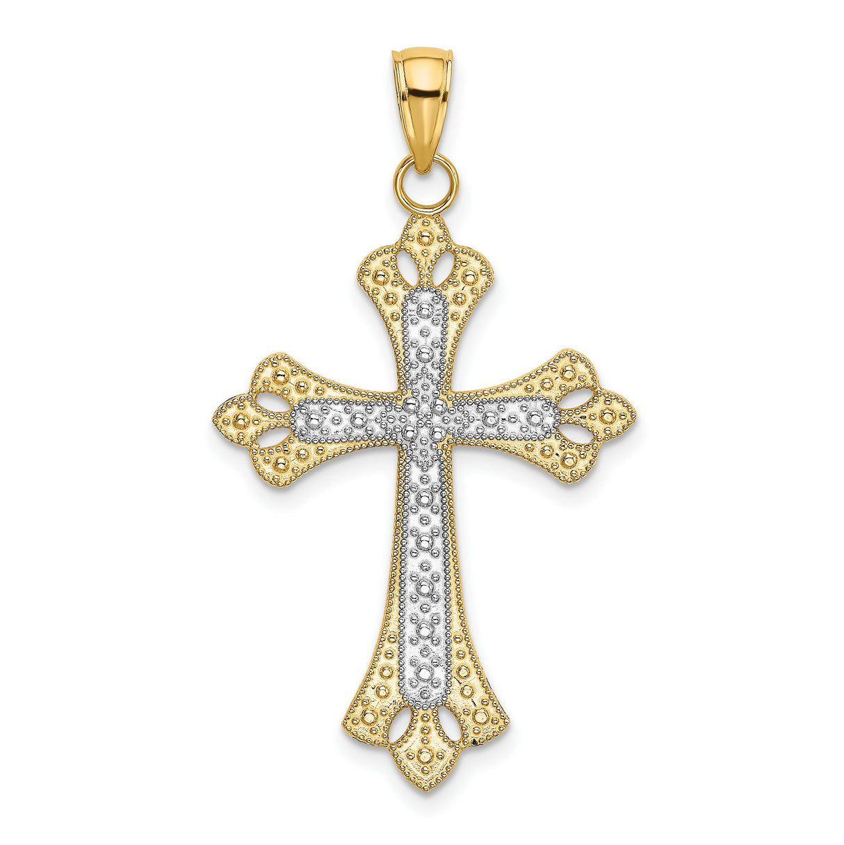 Scalloped Edges Cross Charm Pendant in Real 14k Multi-Tone Gold