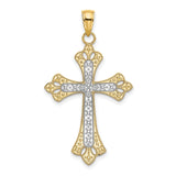 Scalloped Edges Cross Charm Pendant in Real 14k Multi-Tone Gold