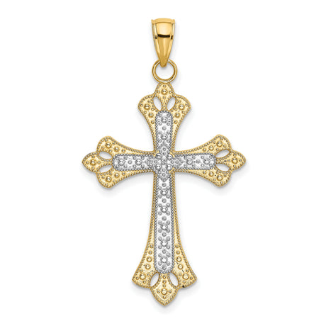 14k Multi-Tone Gold Cross Pendant with Scalloped Edges and Filigree Design