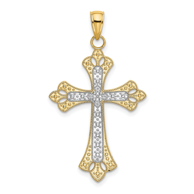 Scalloped Edges Cross Charm Pendant in Real 14k Multi-Tone Gold