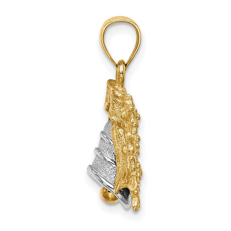 14k Two-Tone Gold Christmas Bell Pendant with Textured Bell, Holly Leaves, and Bow