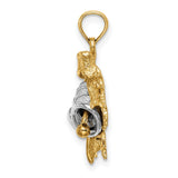 14k Two-Tone Gold Christmas Bell Pendant with Holly Leaves and Festive Bow