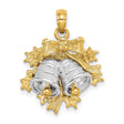14k Two-Tone Gold Christmas Bell Pendant with Holly Leaves and Festive Bow