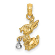 14k Two-Tone Gold Bunny Pendant with Movable Bell, 3D Rabbit Charm, Whimsical Animal Jewelry
