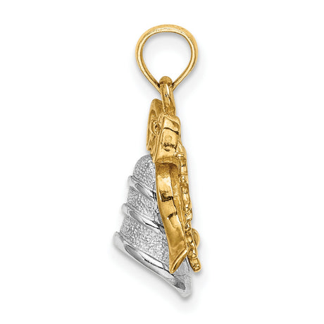 14k Two-Tone Gold Christmas Bell Pendant with Bow and Holly Design