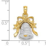 14k Two-Tone Gold Christmas Bell Pendant with Bow and Holly Design