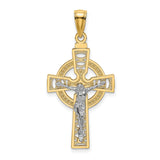 Celtic Crucifix Eternity Circle Charm Pendant in Real 14k Multi-Tone Gold
