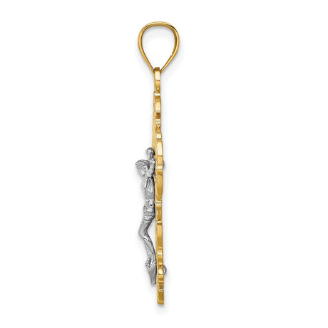 14k Multi-Tone Gold Crucifix Cross Pendant with Jesus Figure, Religious Christian Charm