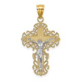Lace Trim Crucifix Charm Pendant in Real 14k Multi-Tone Gold
