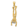 14k Two-Tone Gold Scuba Diver Pendant, Upside Down Diver with Fins and Gear, Nautical Charm