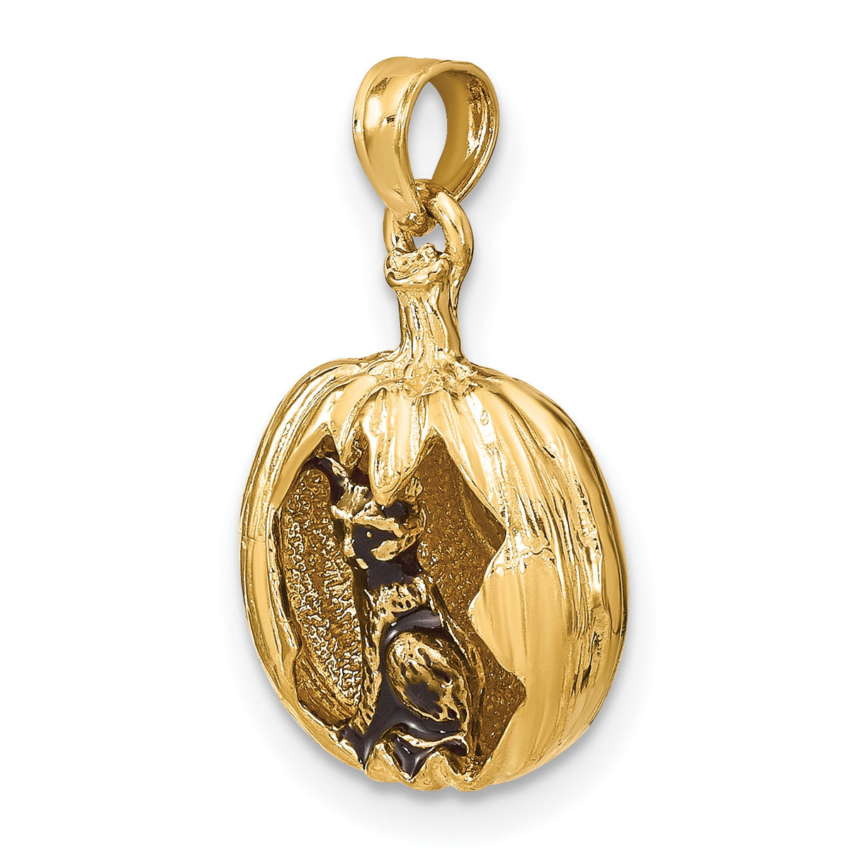 14k Multi-Tone Gold Halloween Pendant with Black Cat in Pumpkin and Moon Design