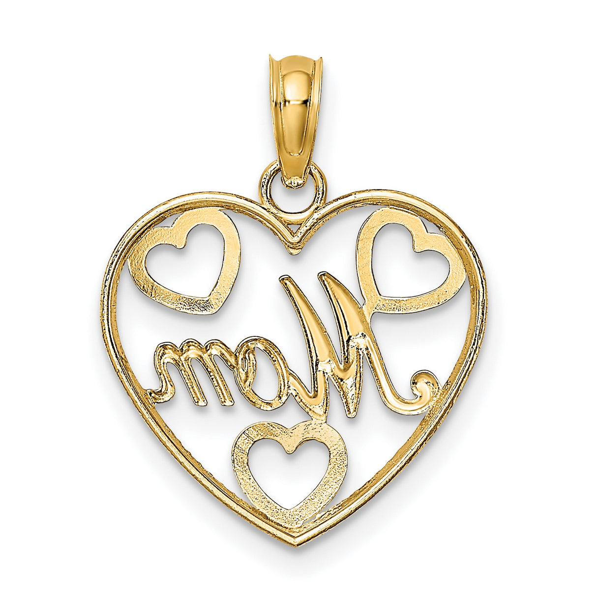 Beaded MOM Heart Charm Pendant in Real 14k Multi-Tone Gold